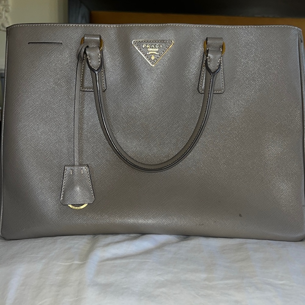 Authentic Prada Saffiano large tote in gray leather
